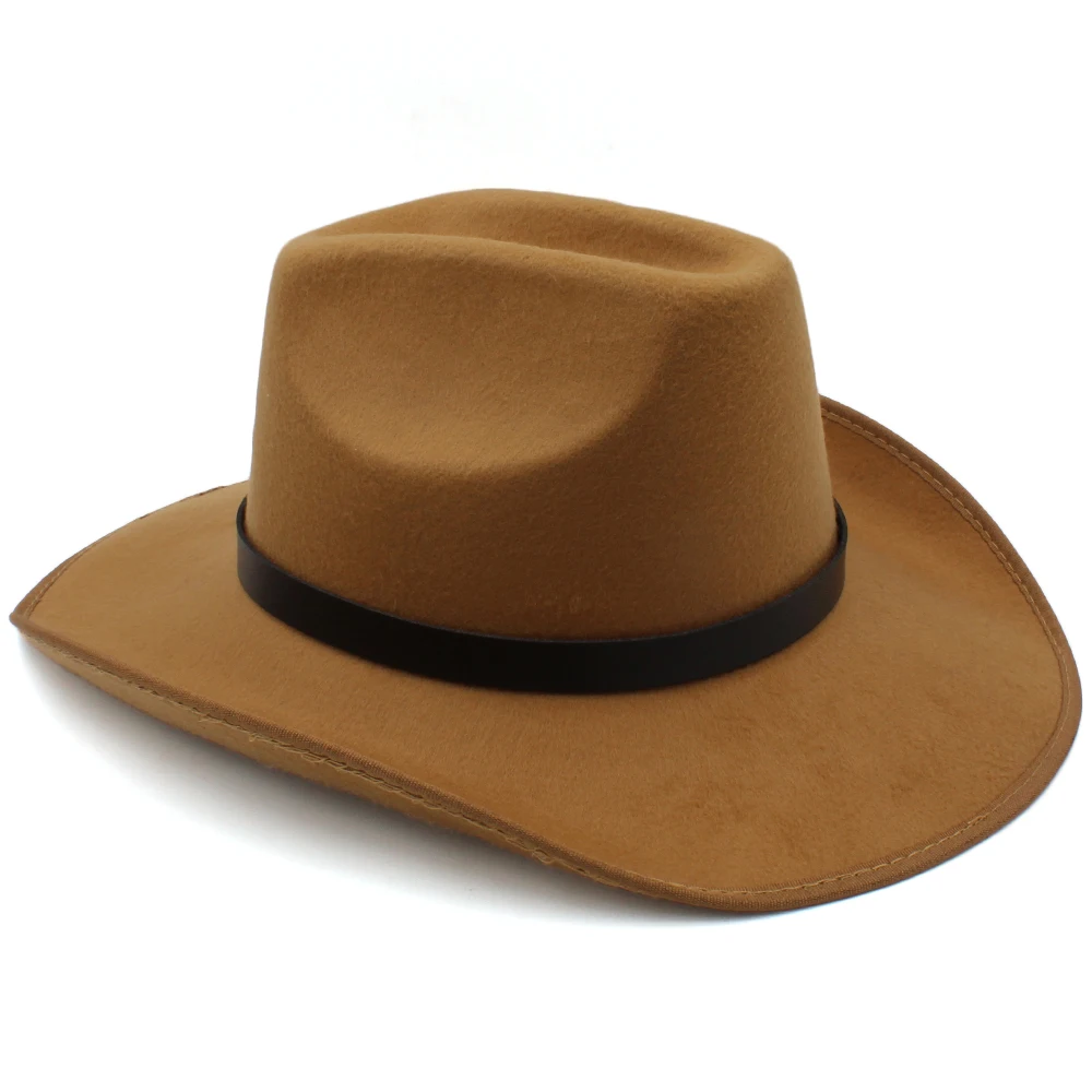 Men Women Woolen Western Cowboy Hats Wide Brim Sunhats Party Travel Sombrero Outdoor Caps Classical Retro US Size 7 1/4 UK L