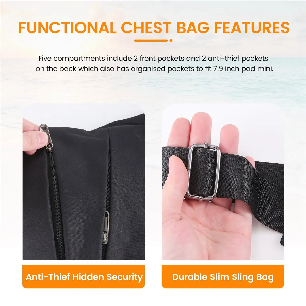 

Тонкая противоугонная сумка-слинг, многофункциональная сумка через плечо для мужчин и женщин для путешествий на открытом воздухе (черная)-A51M