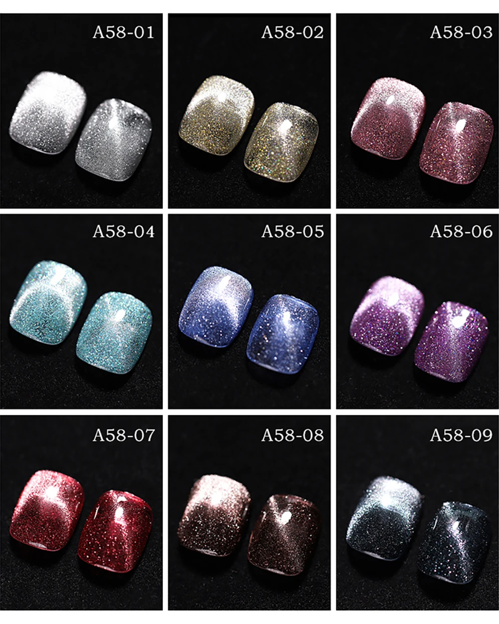 Vendeeni 9 Farben/Set Glitzer-Brochen-Diamant-Katzenaugen-Gel-Nagellack TPO FREE Laser-Magnetischer UV-LED-Gel-Lack mit Display – Detail 8