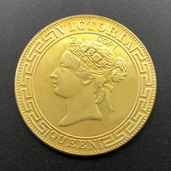 China 1867 Hong Kong UK Victoria Queen 1 Dollar Replica Gold Coin Brass Metal Commemorative Perfect for Collectors & Gift
