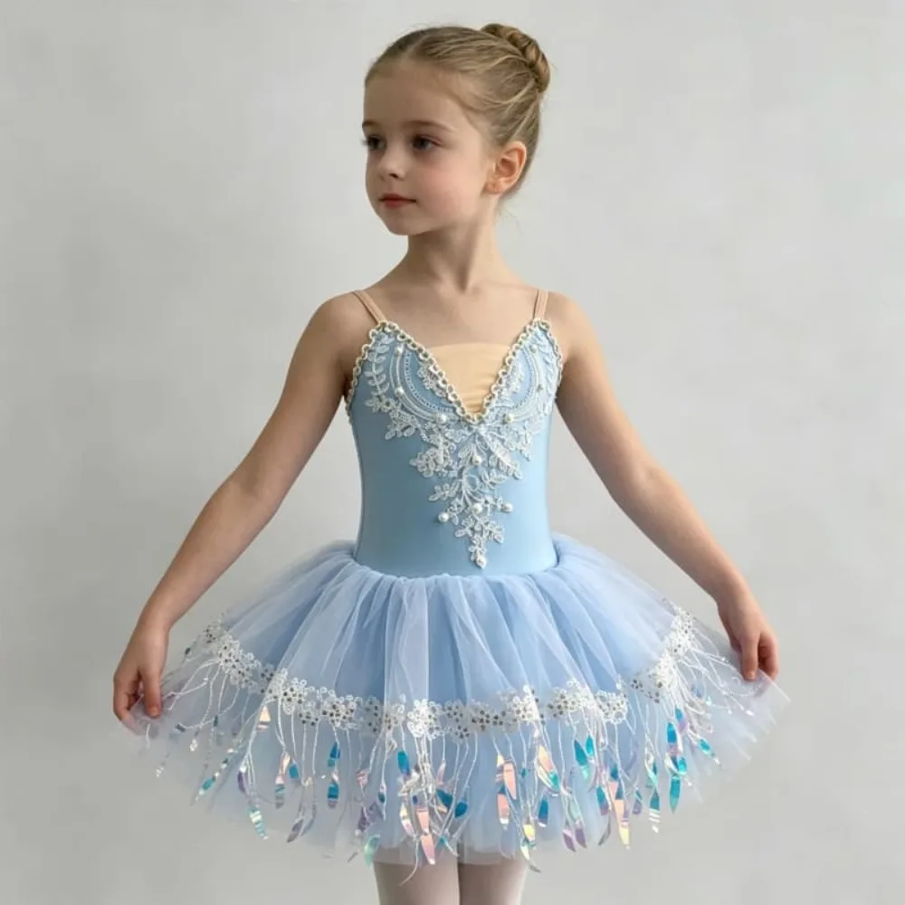 Professional Romantic Tutu Ballet Dress Pearl Sequin Lace Patchwork Ballerina Stage Performance Party Dress Girls Ballet Dance