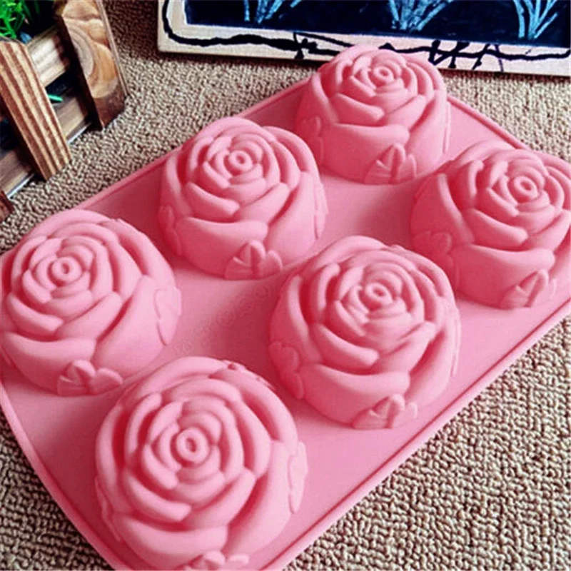 2PCS Silikon 6 Löcher Blume Rose Kuchen Eis Schokolade Form Seife 3D Cupcake Backformen Backform Kuchen Pan Muffin form Form