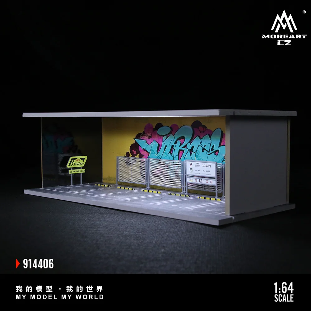 더 많은 아트 1:64 테마 시리즈 조명 버전 장면 모델, 전시 및 수집 및 선물용 주차장 디오라마