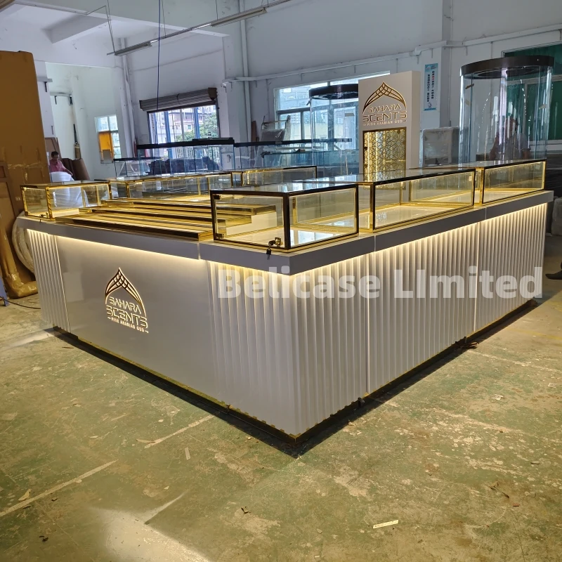 

custom.Custom Shopping Mall Perfume Shop Furniture Modern Retail Aroma Display Kiosk Custom Led Lights Wooden Perfume Kiosk Desi