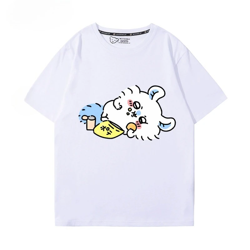 Chiikawa Japanese Cartoon Graphic T‑Shirt, Men Women Couple Casual Summer Short‑Sleeve Oversized Harajuku Streetwear Gift Top