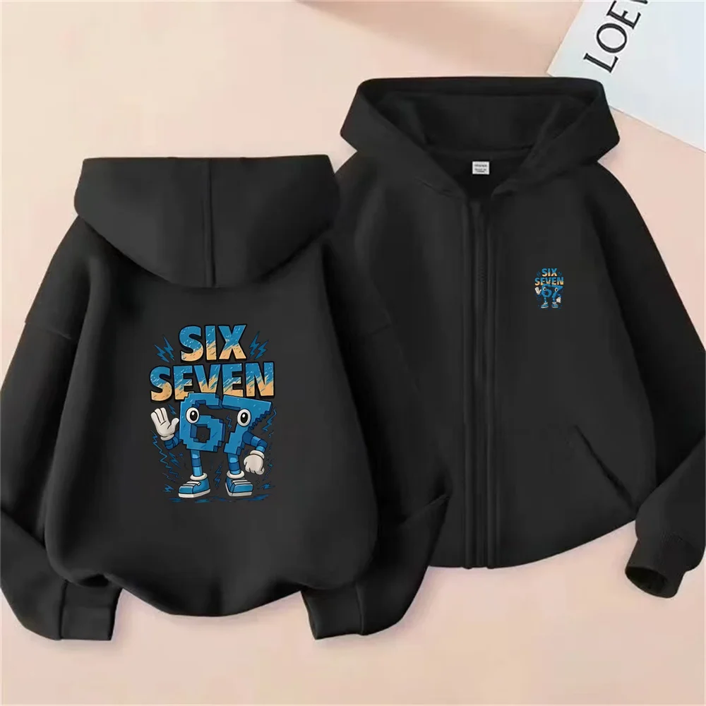 Zipper 67 Six Seven Lustiger Cartoon-Kapuzenpullover für Kinder, Jungen und Mädchen, Kapuzenpullover, Streetwear, lässige Sportbekleidung, Sweatshirt