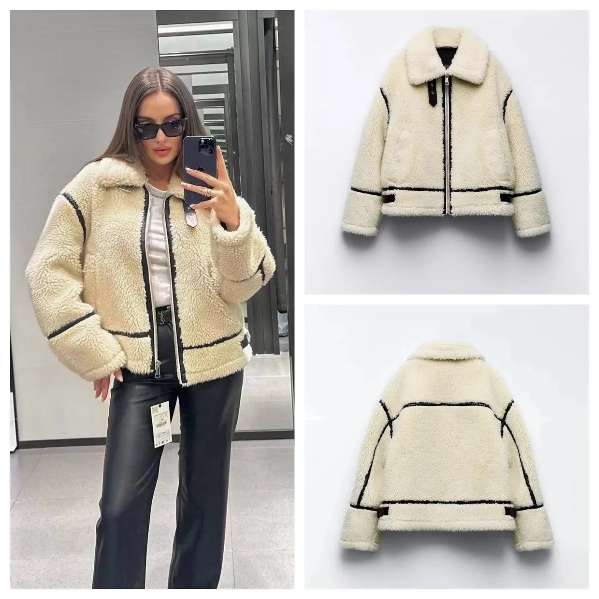 Casaco de carneiro espesso feminino, casacos artificiais de lã de cordeiro, ETJ2023 novos modelos, outono e inverno