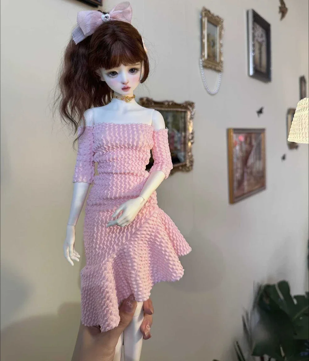 (Customized) 1/4 1/3 Doll's Clothes for 45/60cm Bjd Doll Pink Irregular Dress Girl Play House Dress Up Doll Accessories,No Doll