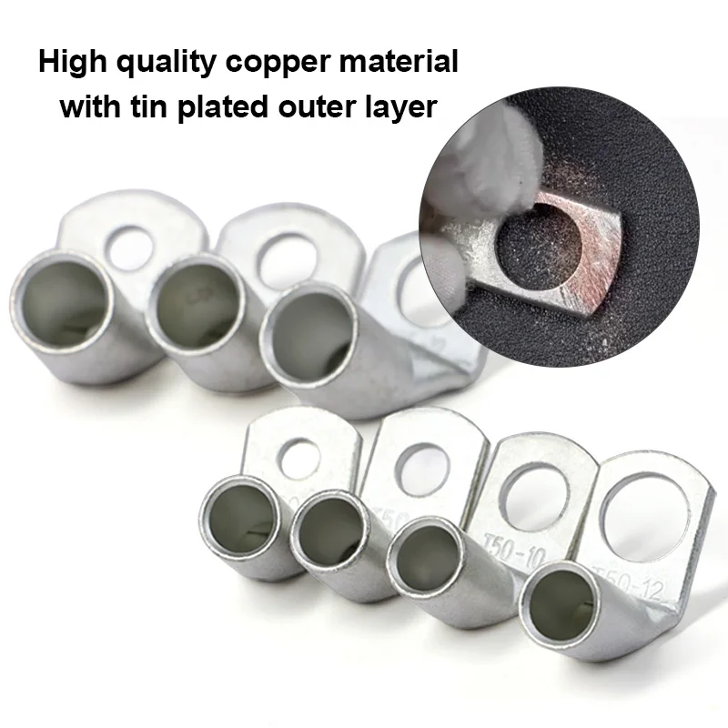 5-200PCS Crimp Terminal Wire L-type 90 Degree Right Angle Bend Tinned Copper Crimp Connector Cable Terminals Lugs M6/M8/M10/M12