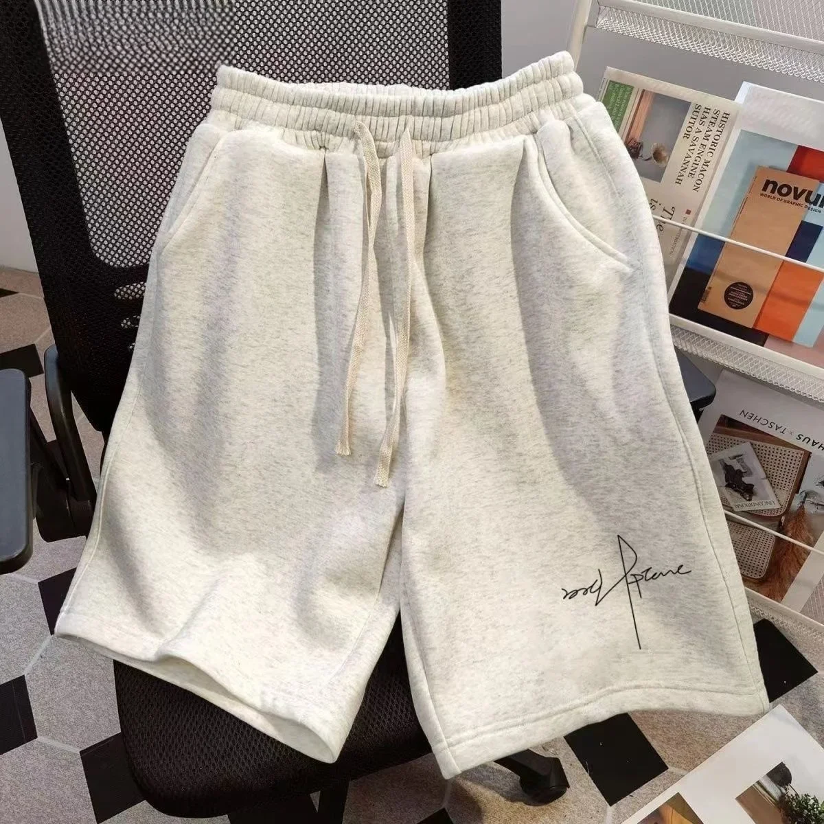 

American Street Summer Trend Sports Pure Cotton Shorts Men Casual and Versatile Straightleg Pants Loose Drawstring Shorts Unisex