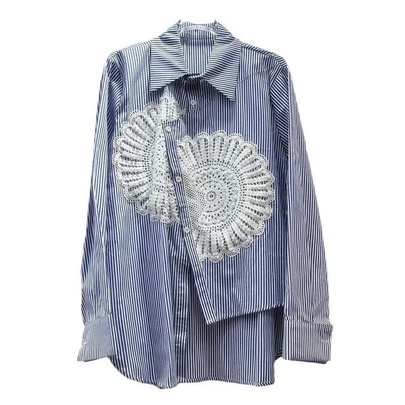 

Blouses Women Shirt Vintage Plaid Turn Down Collar Full Sleeve Tops Lace Y2k Streetwear Elegant Beaded Splice Shirts 2026 Spring