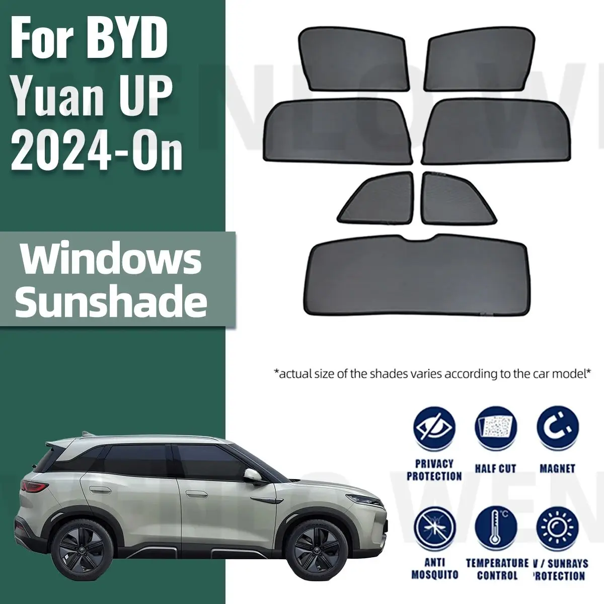 For BYD Yuan Pro UP 2024 2025 Magnetic Car Sunshade Shield Front Windshield Frame Curtain Rear Baby Side Window Sun Shade Visor