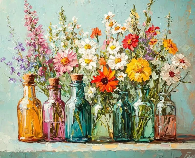 Acrylmalerei nach Zahlen Set Garten Hof DIY Malen nach Zahlen Landschaft für Erwachsene Heimdekoration Geschenk