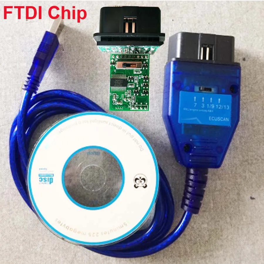 Teşhis arabirimi için VAGKKL + FIATECUSCAN araba Ecu tarama aracı ile 4 yönlü anahtar Vag Usb Test kablosu KKL 409 ile FT232RL çip