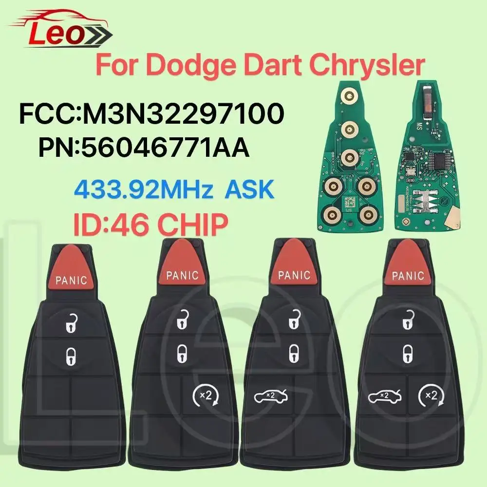 

Leo FCC: M3N32297100 PN: 56046771AA 433,92 МГц PCF-7941 ID: 46CHIP Автомобильный умный дистанционный ключ для Dodge Dart 2012 2013 2014 2015 2016