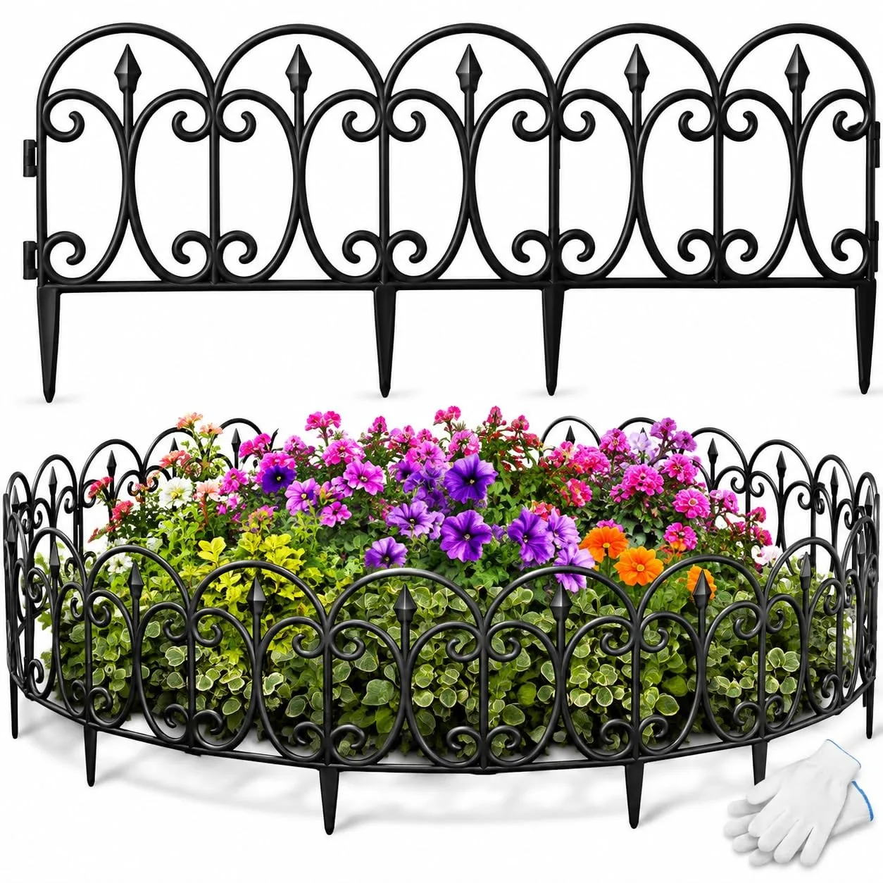 10 Pack Garden Fence Border, 19.3 ft Decorative Landse Edging Panels with No-Dig Spikes, ible PP Lawn Edging Border for