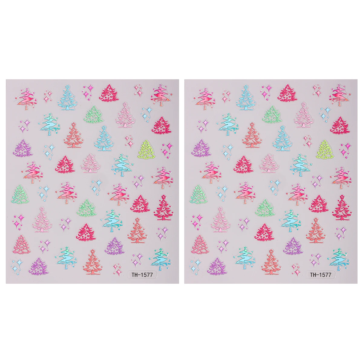 Autocollant 3D coloré pour Nail Art, 2 pièces, étoiles d'arbre de noël, décalcomanies auto-adhésives pour décoration de manucure à faire soi-même