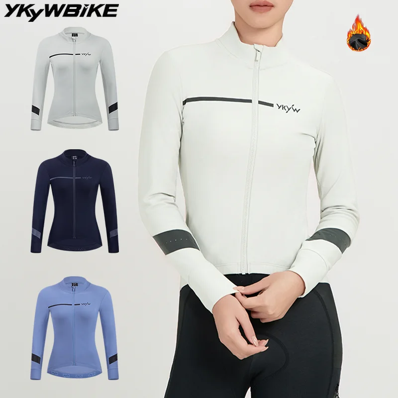 

YKYWBIKE Women Thermal Cycling Jackets Fleece Warmth Cycling Jersey Long Sleeve Winter Autumn Bicycle Jacket Road Bike Clothing