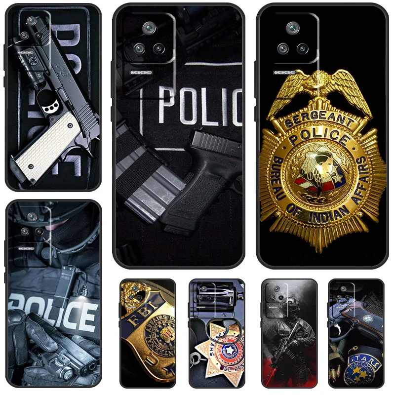 Symbol Police Case For Xiaomi 13T 14 Pro 11T 12T 12 13 Lite POCO X6 X3 X4 X5 Pro F3 F5 M5s M6 Pro Cover