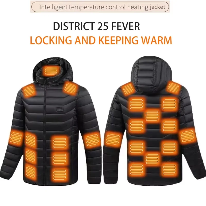 25 Areas Heated Jacket Men Women Winter USB Electric Heating Parka Smart Heating Clothes for Outdoor Winter Warm Cotton Clothing