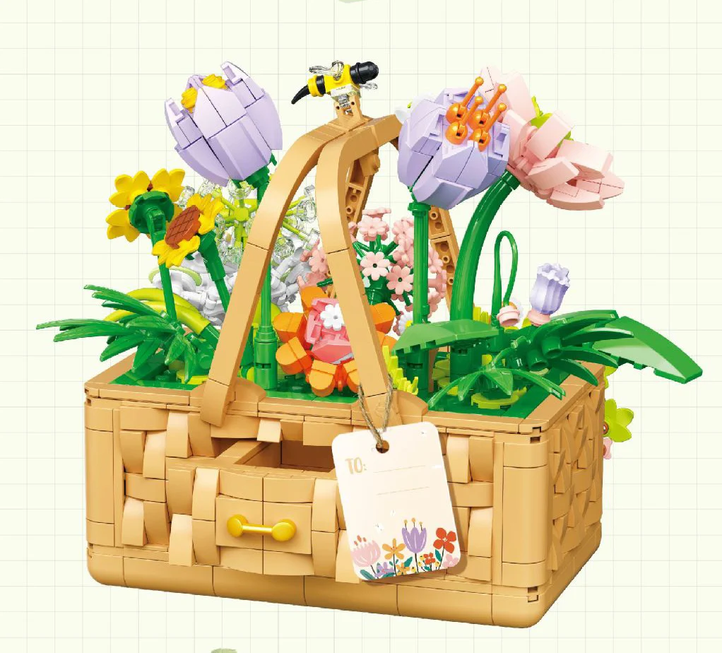 Home Furnishing Build Brick Carnation Coreopsis Camellia Sunflower Mini Block Galsang Flower Basket Assemble Toy For Girl Gifts