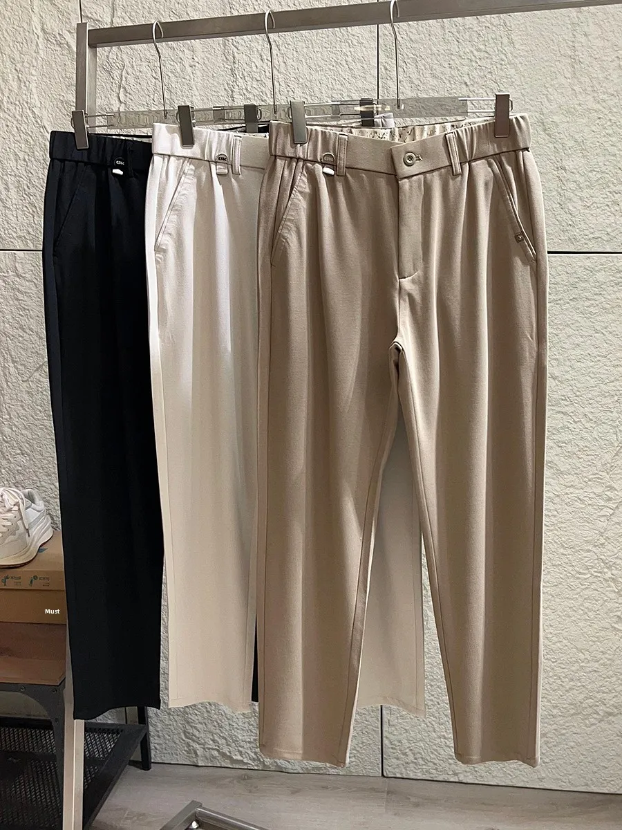 

l Drape Breathable Men's Casual Pants Spring Summer Comfortable Pure Color Commute Elastic Waist Straight Leggings