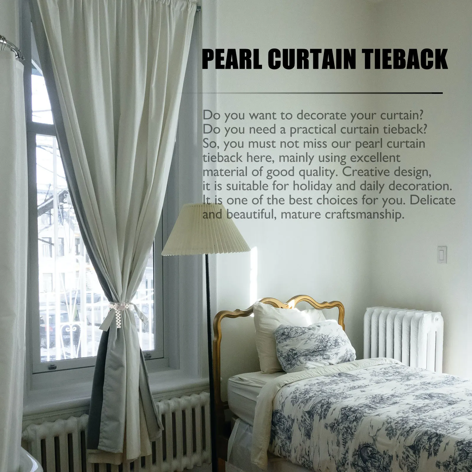 

2Pcs Pearl Curtain Tieback Delicate Style Decorative Curtain Accessory for Home Living Room Bedroom Kitchen Office Decor