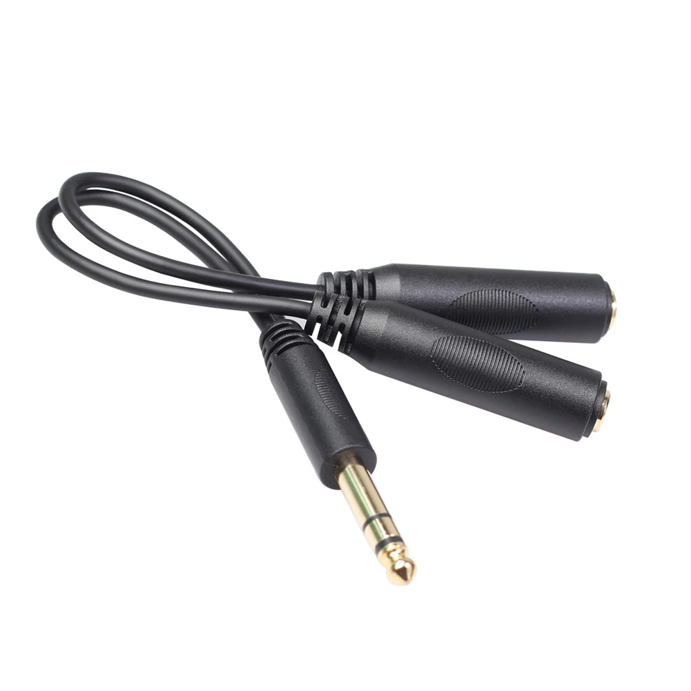 6.35 Mm Male To 2 6.35 Mm Female Adapter 1/4 Inch Stereo Y Splitter Audio Cable Black For Electronic Piano Mixer Microphone