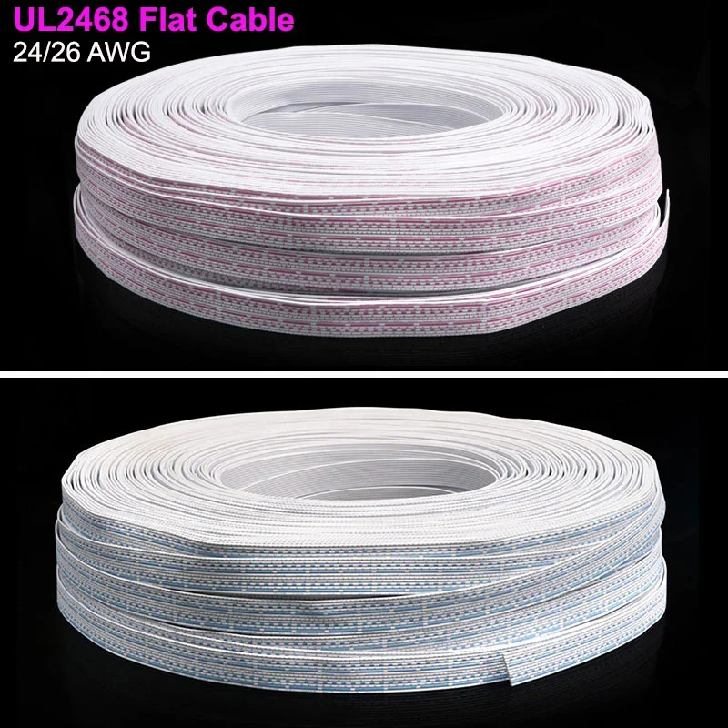 

2/5/10M UL2468 Flat Flexible Ribbon Cable 24 26AWG Core 6 7 8 9 10 12 Pins 300V Extended Power Connect Cable PVC Flat Wire