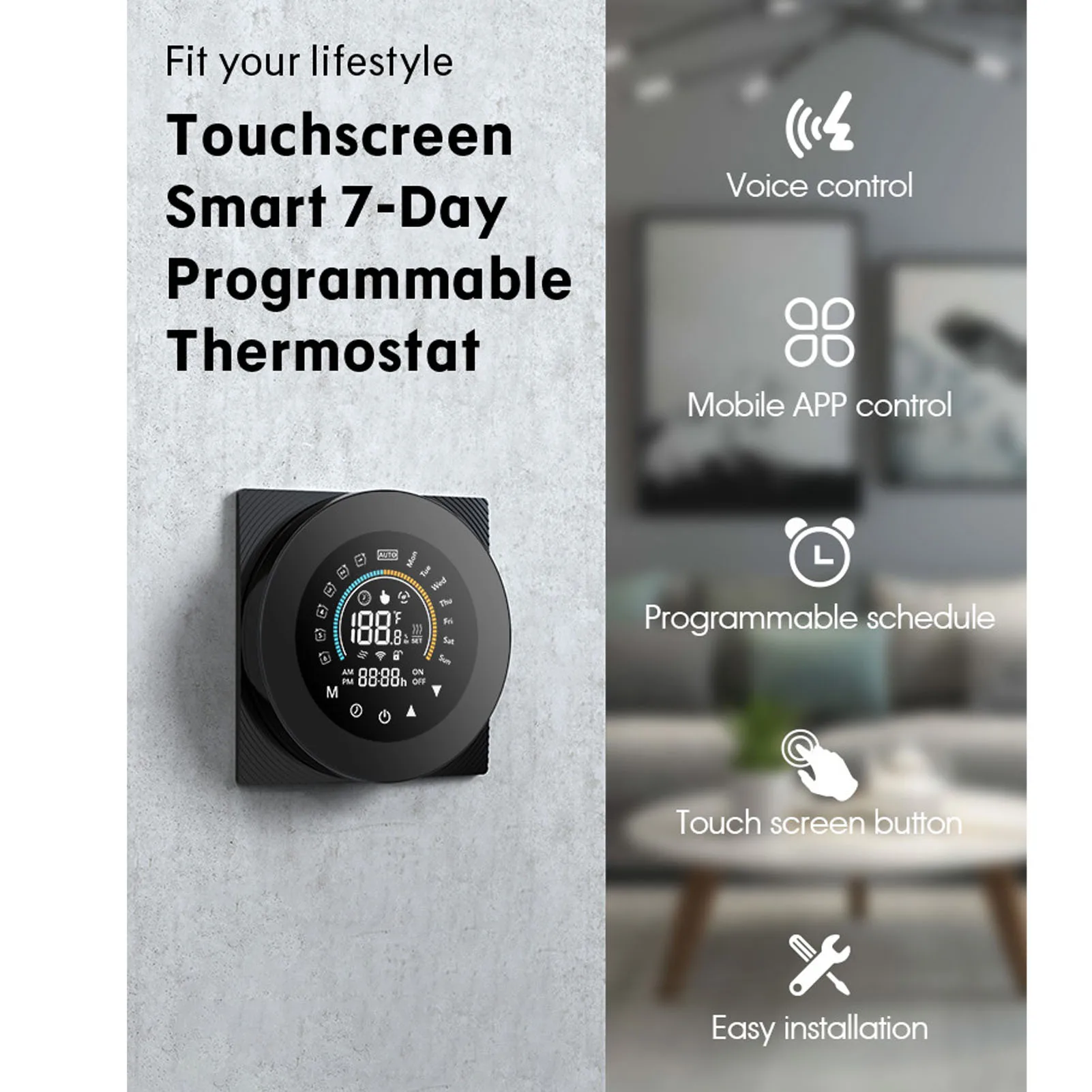 WiFi Thermostat Capacitive Touch Screen 7 Day 24 Hour Programmable Remote Voice Control Thermostat for Home