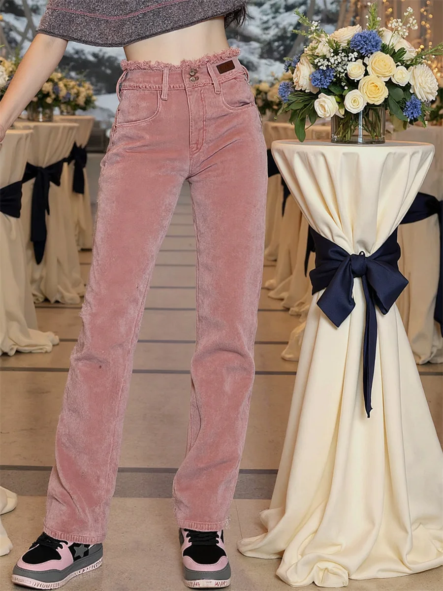 Hoge taille wijde pijpen jeans voor meisjes denim broek dameskleding herfst dubbellaags recht kruis gothic feestkleding avondfeest