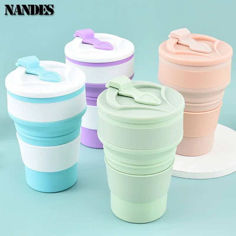 350ML/500ML Food-Grade Silicone Folding Cup Collapsible Mug With Cover Hot Drink Cup For Camping Travel Outdoors Portable Acotar