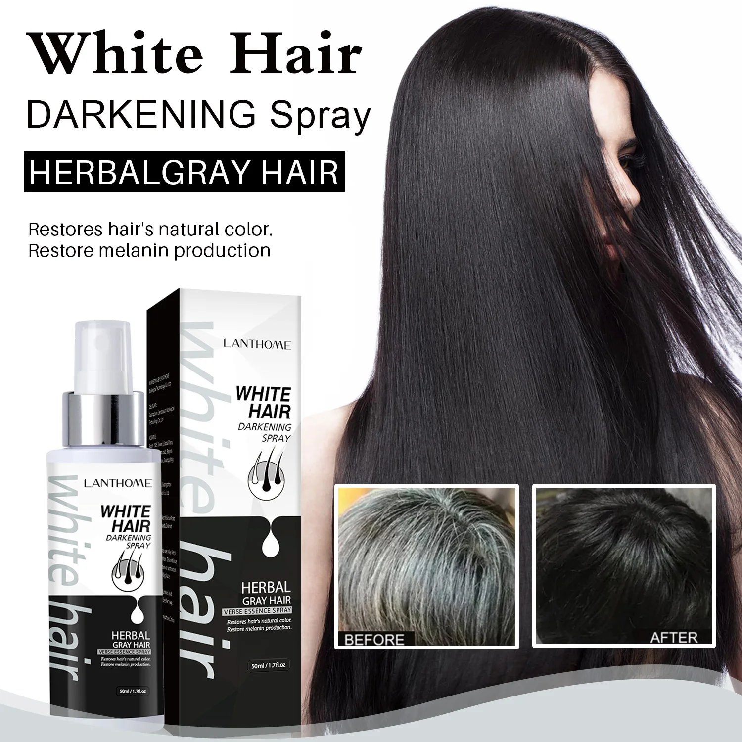 White Hair Treatment Darkening Spray Herbal Essence Repair White To Black Natural Nourish Beard Hair Anti Loss Hair Care for Men