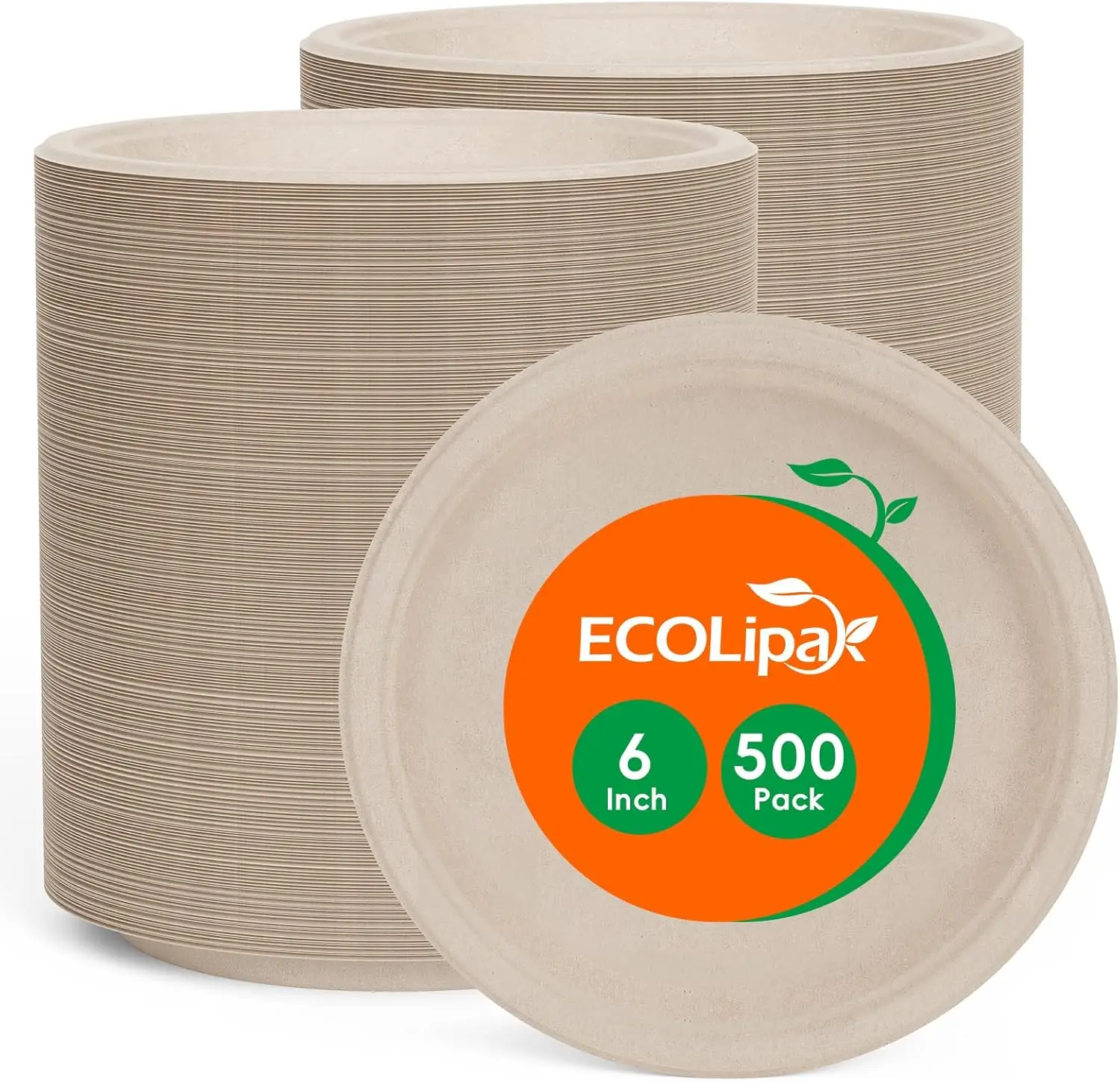 

6 Inch Disposable Compostable Small Paper Plates, 500 Pack Recycled Sugarcane Bagasse Biodegradable