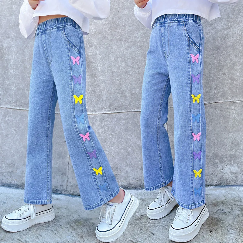 New Girls Jeans Autumn And Winter Teenage Kids Wide leg Pants Children Straight Pants Loose Pants 3 4 5 6 7 8 9 10 11 12 years