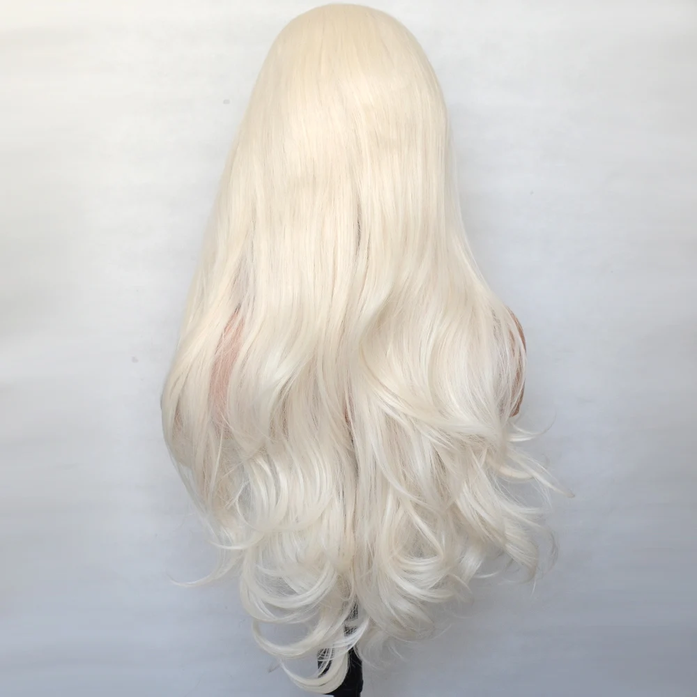 Voguebeauty 60# Platinum Blonde Synthetic Lace Front Wig Long Natural Wave Hair Replacement wigs Daily Wear for Women Cosplay