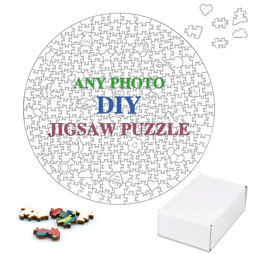 Photo Custom Wooden Puzzle Personalized Jigsaw Round Heart Shape DIY Assemble Game Toys for Adults Kids Decoration With Box