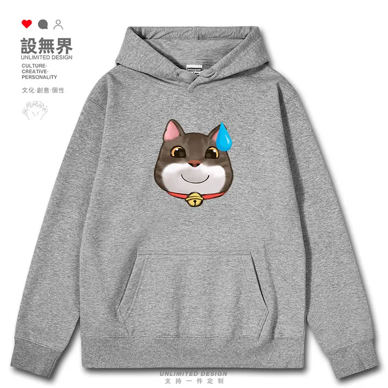 Cartoon Sweaty Face Helpless Cat Big Head Sticker Funny and Cute Original mens hoodies casual sports men autumn winter clothes