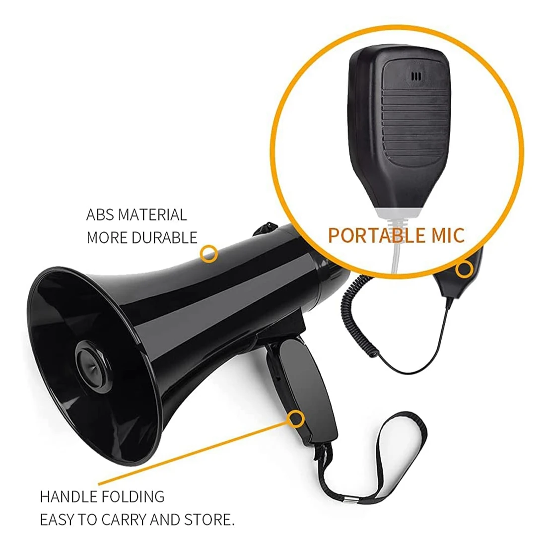 35 Watt Power Portable Megaphone Speaker PA Bullhorn with Detachable Handheld Microphone, Built-In Siren (Black) YDH