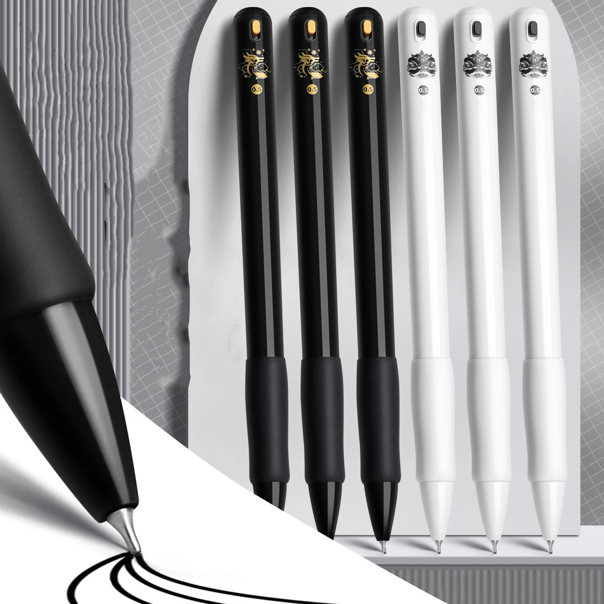 Luxury Mechanical Gel Pen,Gravity Induction 0.5mm Writing Smooth,Quick-drying Written Anti-breaking Ink Push-Up Nib Art Supplies