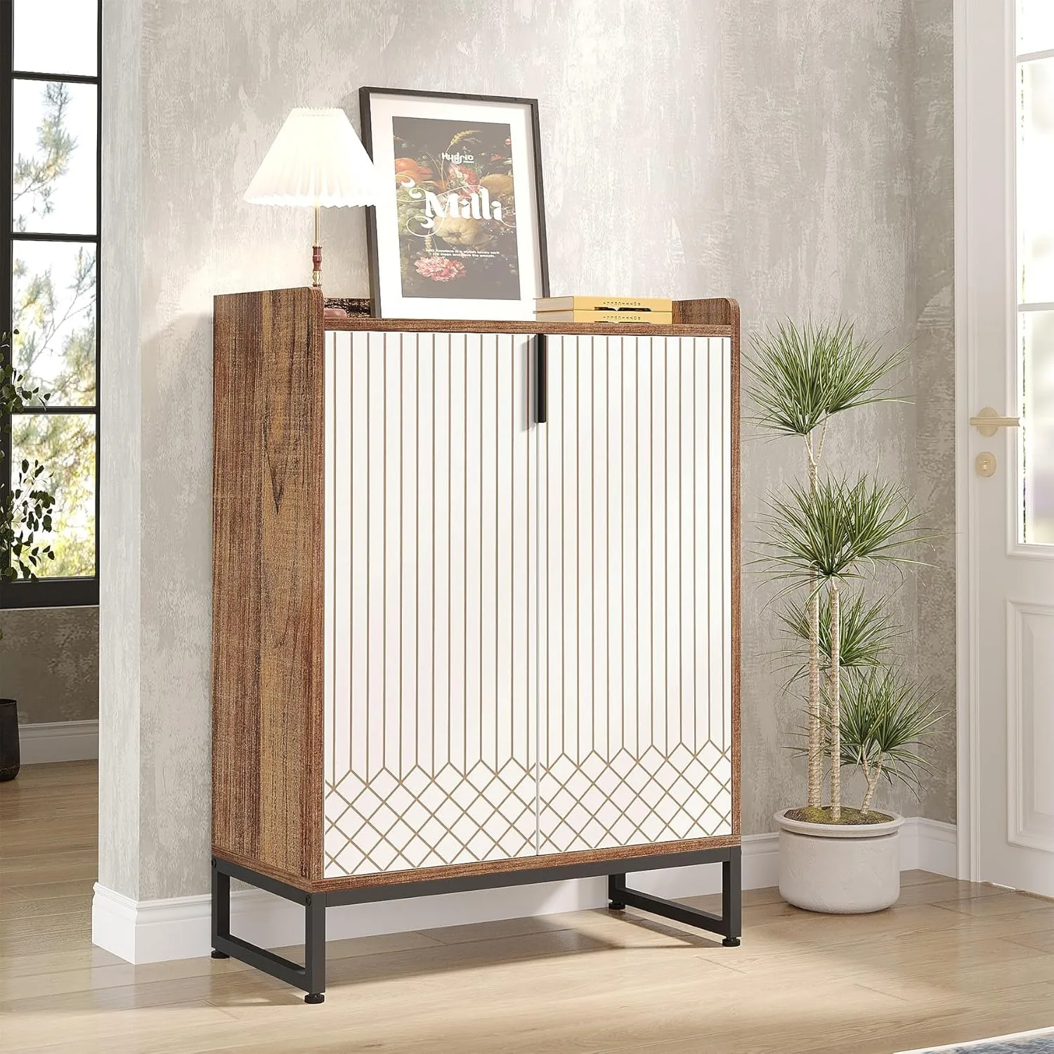 

Modern Shoe Cabinet for Entryway, 25 Pairs Shoe Cabinet with Doors, Wood 5-Tier Shoe Organizer for Bedroom Living Room