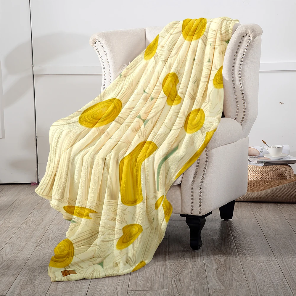 Green Daisies Oil Paint Flannel Blanket Warm Soft Halloween Christmas Decorative Couch Warm Cozy All-Season Gift