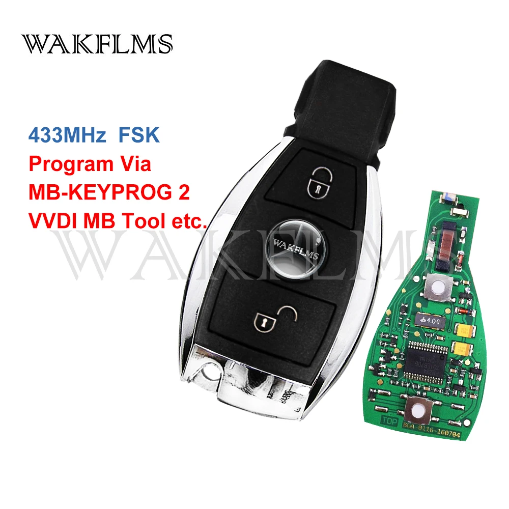 For Mercedes Benz Smart Remote Car Key Fob 2 Buttons 433MHz Europe Version BGA&NEC Program Via MB-KEYPROG 2  VVDI MB Tool etc.