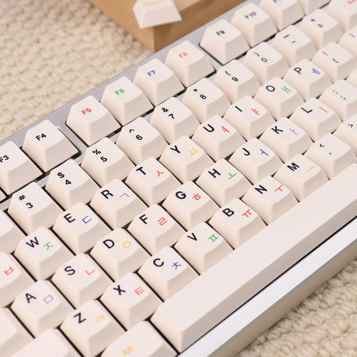 Korean Keycap Cherry Profile Simple Warm White Keycaps for Mechanical Keyboard 144 Keys PBT Thermal Sublimation KR Key Caps