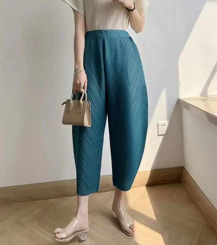 Miyake Pleated Pants Women\'s 2023 New Banana Pants Fashion All-Match Pleated Pants Casual Loose Wide-Leg Pants Streetwear Women