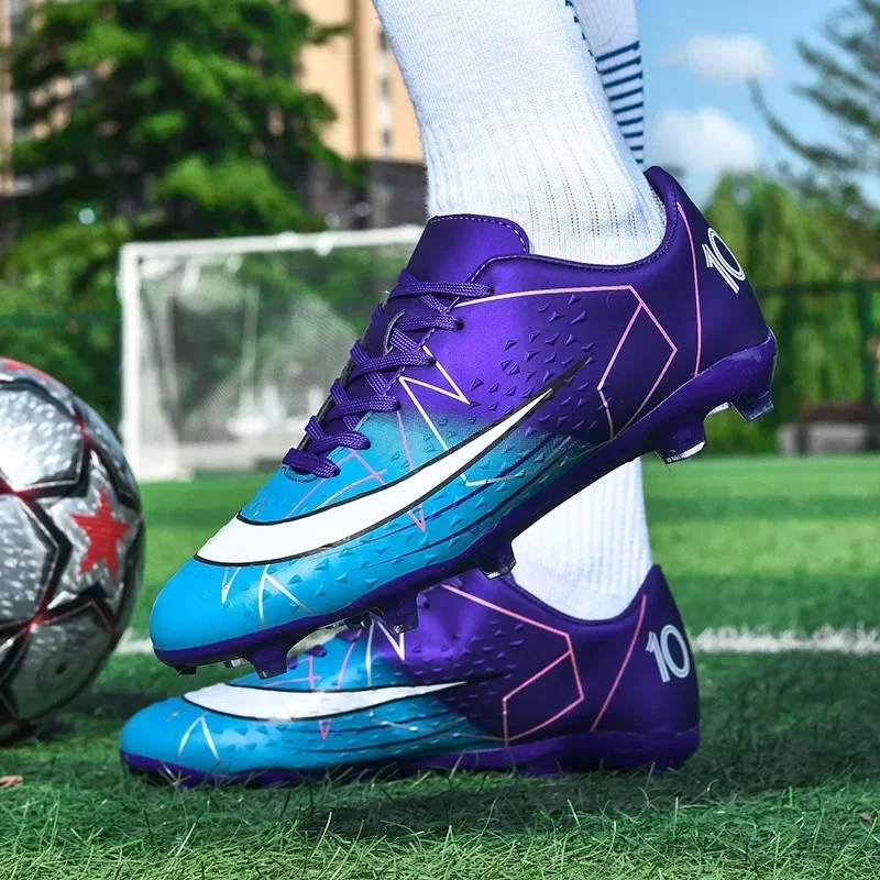 Cheap Long Spikes Football Cleats Men Unisex Professional Soccer Sneakers Fashion Purple Futsal Sports Shoes Men Zapatos Futbol