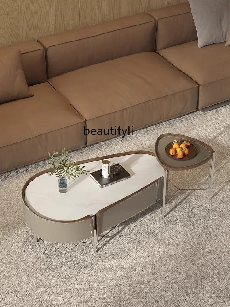 

Italian minimalist living room home coffee table modern light luxury tea sidetable combination rock plate microcrystalline stone