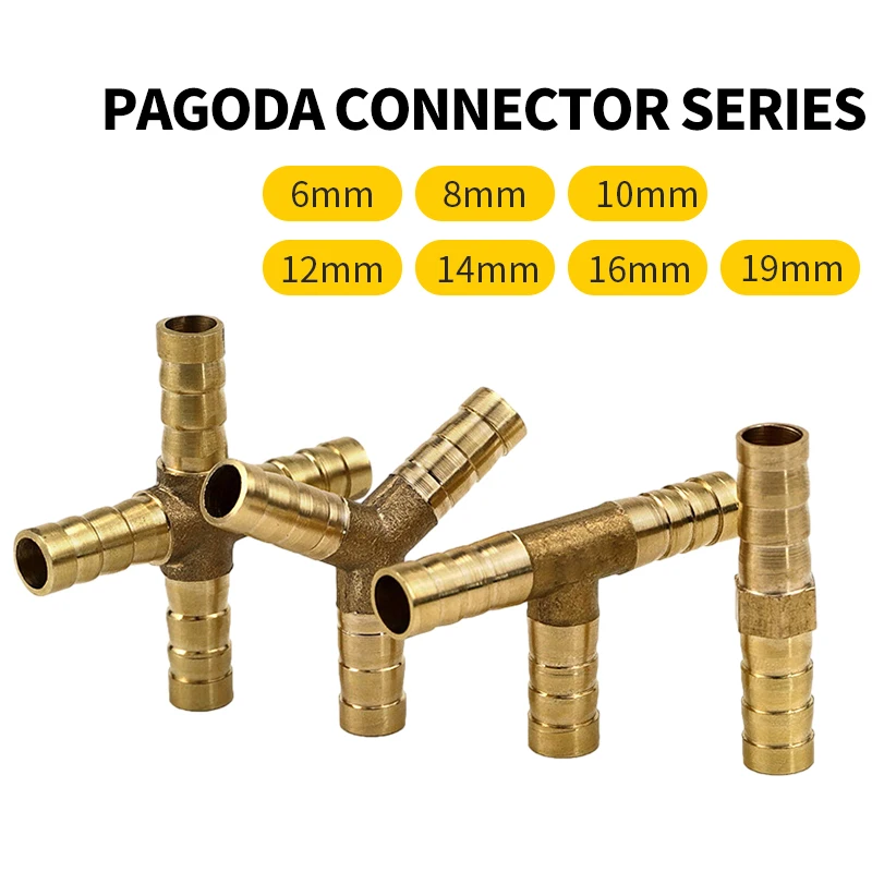 Joint Coupler AdapterBrass Barb Pipe Fitting 2 3 4 Way T Y Straight Hose Barb 6 8 10 12 14 16 19mm Copper Barbed Connector