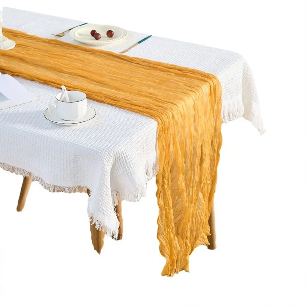 Boho Wedding Party Table Runner Soft Gauze Crinkled Fabric For Elegant Dining Room Home Decoration Textiles