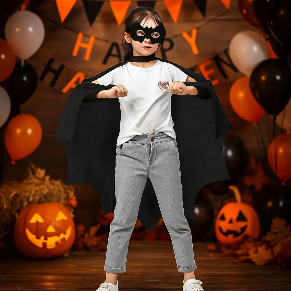 

Black Cloak Halloween Bat Cloak Set Trick or Treat Eye Mask Bat Wing Cape Non-woven Children's Party Costume Stage Wear